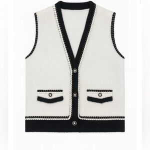 QED London Ivory Contrast Trim Vest S/M – NWT